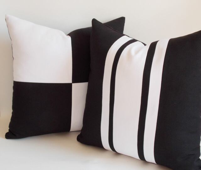 Black & White Throw Pillow Cover Set Cotton Canvas, 18x18 - image 1