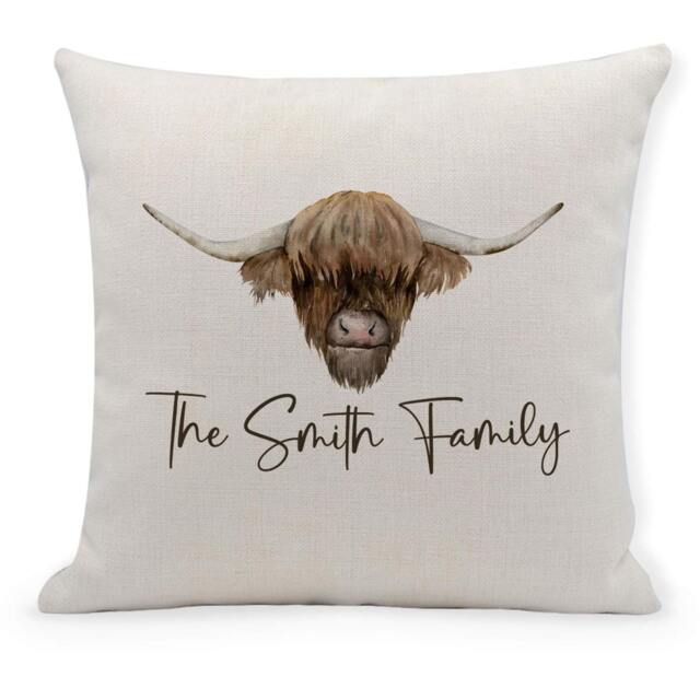 Personalised Highland Cow Cushion Cover Country Home Decor - image 1