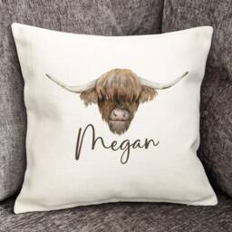 Personalised Highland Cow Cushion Cover Country Home Decor - thumbnail 2