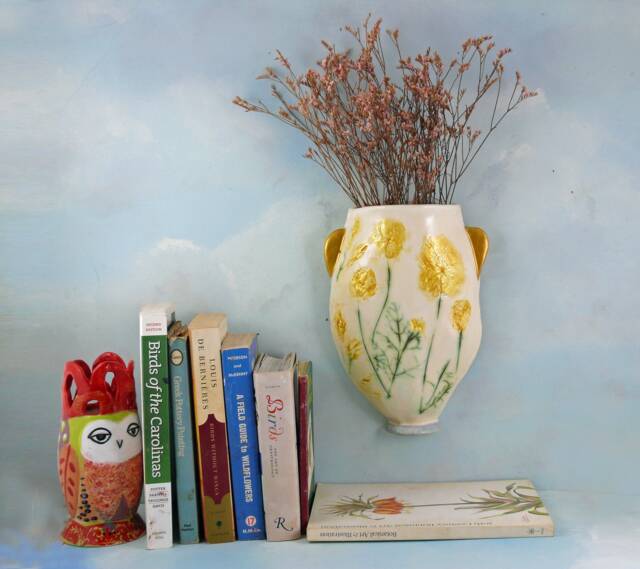 Handmade Ceramic Wall Vase Pressed Wildflower Art, Home Gift - image 1
