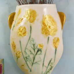 Handmade Ceramic Wall Vase Pressed Wildflower Art, Home Gift - thumbnail 3