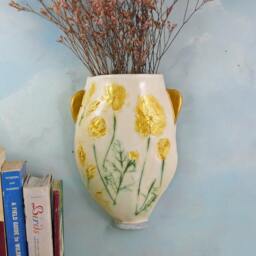 Handmade Ceramic Wall Vase Pressed Wildflower Art, Home Gift - thumbnail 2