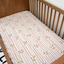 Bedding - Stripes Floral Peach, Duvet Cover Set, Fitted Sheets, Pillow Case, Modern Colourful Kids Bedding - thumbnail 3