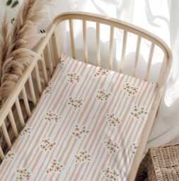 Bedding - Stripes Floral Peach, Duvet Cover Set, Fitted Sheets, Pillow Case, Modern Colourful Kids Bedding