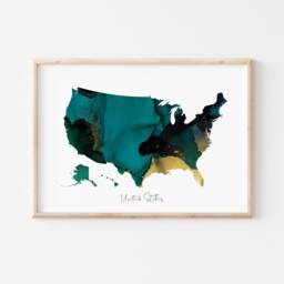 United States Map Green & Gold Wall Art Print - Usa America - thumbnail 1
