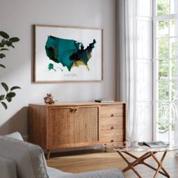 United States Map Green & Gold Wall Art Print - Usa America - thumbnail 2