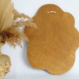Small Asymmetrical Wall Mirror, Brown Wood Frame, Squiggle Decor - 13.8 - thumbnail 2