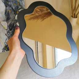 Small Asymmetrical Wall Mirror, Brown Wood Frame, Squiggle Decor - 13.8 - thumbnail 4