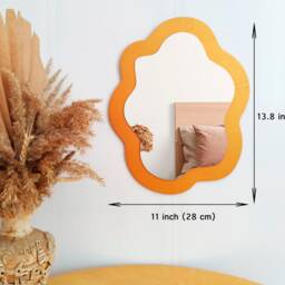 Small Asymmetrical Wall Mirror, Brown Wood Frame, Squiggle Decor - 13.8 - thumbnail 3