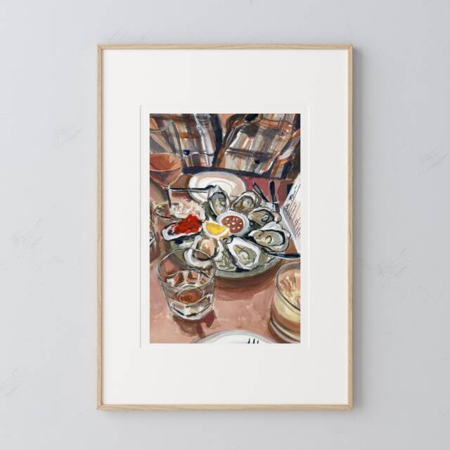 Oyster Art Print Painting - Watercolor Print Neutral Home Decor, Watercolor, Coastal Art, Kitchen Wall Food Poster - image 1