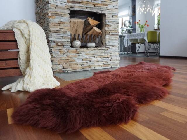 "Sheepskin Double X Burgundy Throw Genuine Leather Wool Carpet 72"" X 30" - image 1