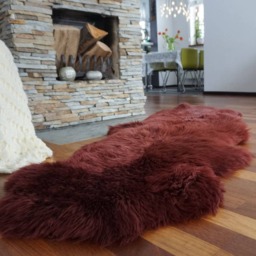 "Sheepskin Double X Burgundy Throw Genuine Leather Wool Carpet 72"" X 30" - thumbnail 4