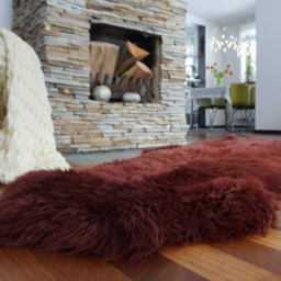 "Sheepskin Double X Burgundy Throw Genuine Leather Wool Carpet 72"" X 30" - thumbnail 2
