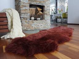 "Sheepskin Double X Burgundy Throw Genuine Leather Wool Carpet 72"" X 30" - thumbnail 1