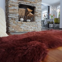 "Sheepskin Double X Burgundy Throw Genuine Leather Wool Carpet 72"" X 30" - thumbnail 3