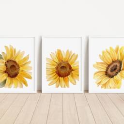 Sunflower Watercolor Prints Set Of 3, Botanical Floral Art - Digital Download - thumbnail 2