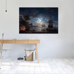 Moonlight, 1772 Claude-Joseph Vernet, Wall Hangins, Canvas Print Art Framed Only - thumbnail 3