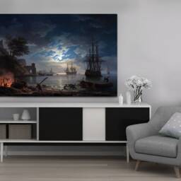 Moonlight, 1772 Claude-Joseph Vernet, Wall Hangins, Canvas Print Art Framed Only - thumbnail 2