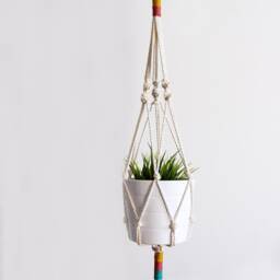 Color Block Macrame Plant Hanger Handmade Cotton Hanging Planter No Tariffs/Fees To Usa - thumbnail 3