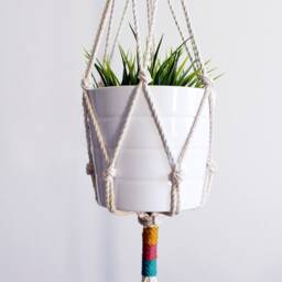 Color Block Macrame Plant Hanger Handmade Cotton Hanging Planter No Tariffs/Fees To Usa - thumbnail 4