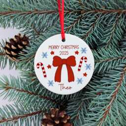 Personalised Red Bow Christmas Tree Ornament - Custom Name Ceramic Decoration Elegant Holiday Keepsake Gift For Family & Friends - thumbnail 4