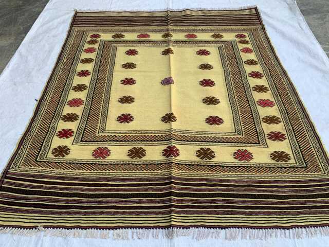 Handwoven Kilim Square Wool Rug 4.11x4.4 Ft, Afghan Tribal Decor - image 1