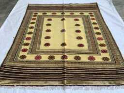 Handwoven Kilim Square Wool Rug 4.11x4.4 Ft, Afghan Tribal Decor - thumbnail 1