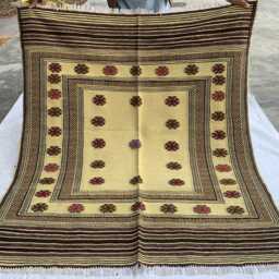 Handwoven Kilim Square Wool Rug 4.11x4.4 Ft, Afghan Tribal Decor - thumbnail 2