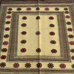 Handwoven Kilim Square Wool Rug 4.11x4.4 Ft, Afghan Tribal Decor - thumbnail 4