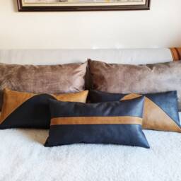 Black & Camel Lumbar Pillow Cover Modern Scandinavian Design - thumbnail 2
