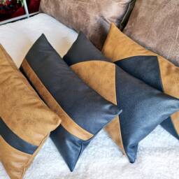 Black & Camel Lumbar Pillow Cover Modern Scandinavian Design - thumbnail 4