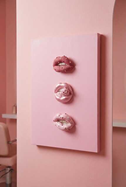 Pink Home Decor, 3D Wall Art, Lips Lipstick Canvas, Beauty Salon Wooden Sign, Retro Decor - image 1