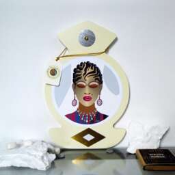 Afrofuturism Wooden Wall Art Black Woman Natural Hair Painting - thumbnail 1
