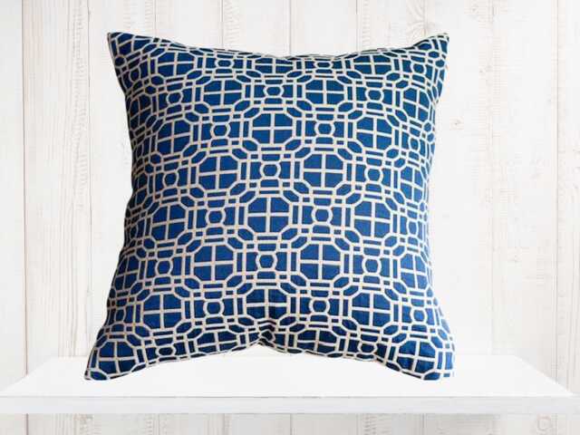 Blue Geometric Pillow Cover - Modern Indigo Cotton Throw - image 1