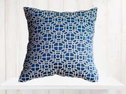 Blue Geometric Pillow Cover - Modern Indigo Cotton Throw - thumbnail 1