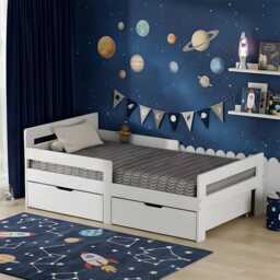 Junior Wooden Kids Bed Frame With Storage Drawers White Pine - thumbnail 3