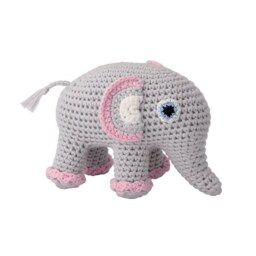 Crocheted Elephant Plush Toy With Rattle - Pink