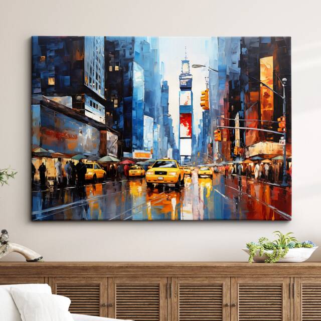 New York City Times Square Starry Night Painting Van Gogh Wall Art, Framed Canvas Poster Print, Home Kitchen Office Room Decor, Gifts - image 1