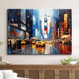 New York City Times Square Starry Night Painting Van Gogh Wall Art, Framed Canvas Poster Print, Home Kitchen Office Room Decor, Gifts - thumbnail 1