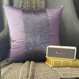 Violet Beaded Stripes Decorative Throw Pillow Cover, 16x16 Modern Style Designer Sofa/Couch/Bed/Outdoor Toss Cushion Cover - Center - thumbnail 1