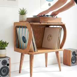 Mid-Century Modern Record Player Stand, Vinyl Storage Cabinet, Wooden Turntable Stand - thumbnail 2