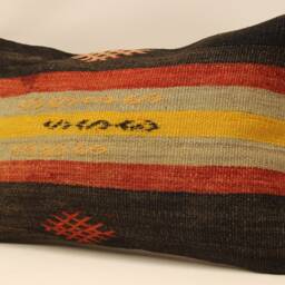 Lumbar Pillow 12x20 in - 20x50 cm Turkish Kilim Cover Handmade Home Living Boho Vintage Throw Covers Old Cushion 4Oef-487 - thumbnail 3