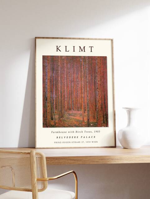 Gustav Klimt Poster, Farmhouse With Birch Trees, Art, Floral Decor, Tree Scenery Exhibition Art Print, A1/A2/A3/A4 - image 1