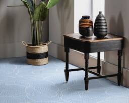 Leafy Herringbone Print Vinyl Flooring, Blue Sheet White Flooring Linoleum, 3D Linoleum in Roll, Custom - thumbnail 1