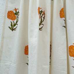 Orange Marigold Hand Block Printed Organic Cotton Cafe Curtains, Rod Pocket Valance, 2 Panels - thumbnail 4