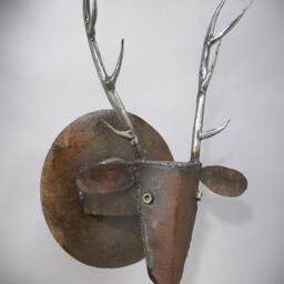 Reclaimed Metal Elk Head Wall Sculpture Earthy Faux Taxidermy Art - thumbnail 2