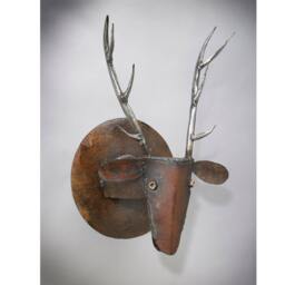 Reclaimed Metal Elk Head Wall Sculpture Earthy Faux Taxidermy Art - thumbnail 1