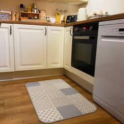 Moroccan Style Kitchen Mat, PVC Floor Small Vinyl Decorative Linoleum Rug, Grey & White Patterned Mat - Agadir - thumbnail 2