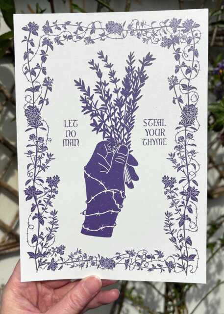 Let No Man Steal Your Thyme - A5 Flowers & Barbed Wire Print 100% Recycled Textured Stock - image 1