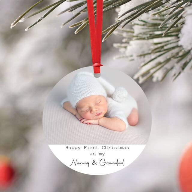 Personalised Happy First Christmas As My Nanny & Grandad Bauble - Custom Tree Decoration Photo My - image 1